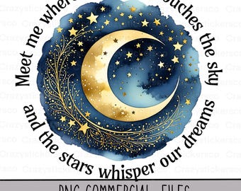 Celestial Moon and Stars PNG | Gold Ink Hand-Drawn Clipart | Mystical Transparent Design