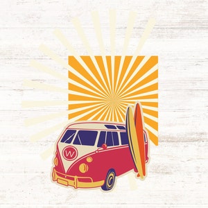 Retro Surfing Van PNG SVG: Summer Caravan Graphic (Digital Download)