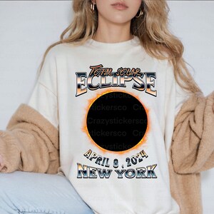 Eclipse totale de soleil de 2024 à New York, sublimation PNG pour chemise, fichier commercial PNG sur l'éclipse de soleil de 2024 de New York
