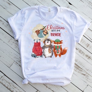 Christmas with my tribe Sublimation PNG image , Christmas tribe PNG , Christmas sublimation sloth bear penguin fox animal png  , Christmas