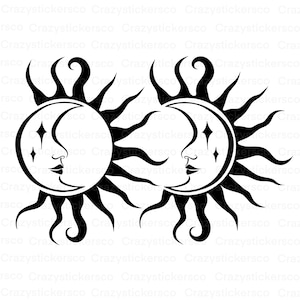Sole e luna SVG, Celestial SVG, Sole e luna PNG, clipart celeste, sublimazione del sole e della luna