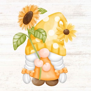 Sunflower Gnome PNG: Printable Clipart (Digital Download)
