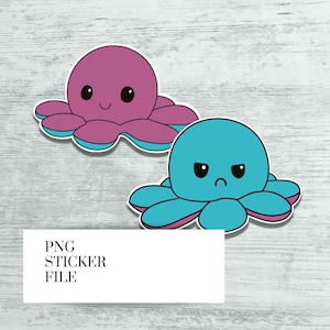 Octopus PNG files for stickers and sublimation , reversible octopus PNG files , reversible octopus cricut  outlined sticker files