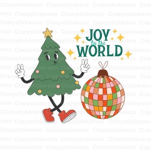 Retro divertido árbol de Navidad PNG, Alegría al mundo retro Navidad PNG, Retro Navidad Sublimación PNG, Diseño de camisa de Navidad retro