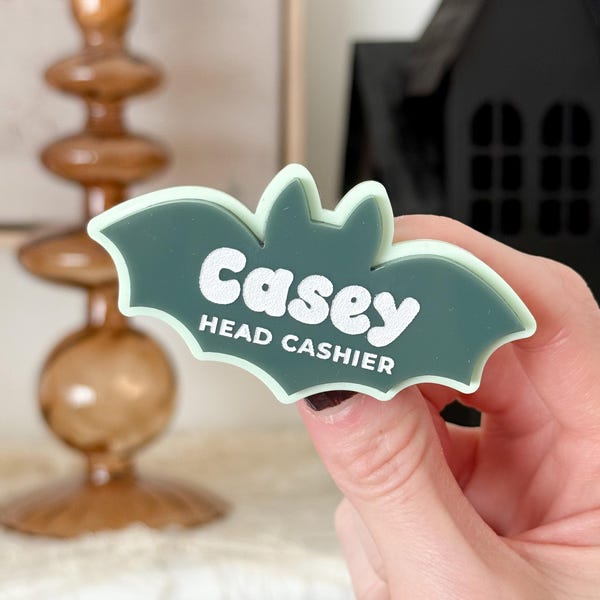 Personalized Halloween Name Badge: Engraved Acrylic Bat, Nurse, Teacher