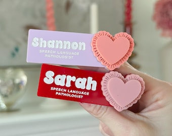 Personalized Valentine Name ID | Magnetic Name Badge | Nurse & Teacher Valentine Gift | Heart Name Tag
