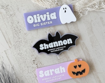 Personalized Halloween Name Badge: Engraved Acrylic Ghost, Nurse, Teacher