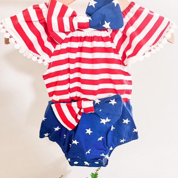 Baby & Toddler Red Striped Top Patriotic Romper, 4th of July Romper