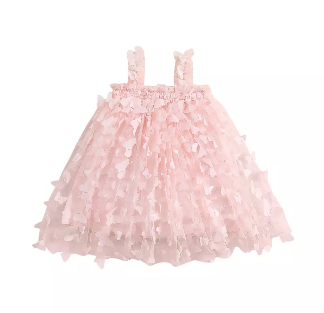 Pink Playful Butterfly Tulle Dress, Baby Tulle Dress, Baby Dress