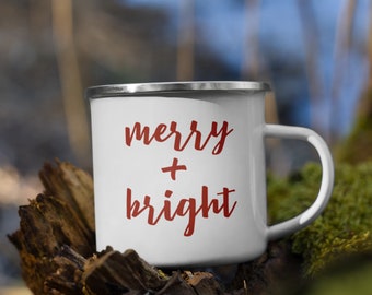 Merry + Bright Enamel Mug / Christmas Mug / Coffee Mug / Enamel Mug / Campfire Mug / Christmas Coffee Mug / Holiday Mug / Hot Chocolate Mug