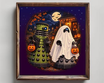 Doctor Who Halloween Poster Daleks In Costume Wall Art Humorous Home Decor Whovian Gift