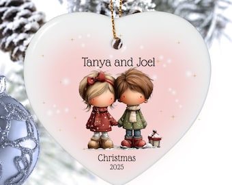 Personalized Couple Ornament Keepsake, First Christmas Together Custom Name and Year Holiday Decoration