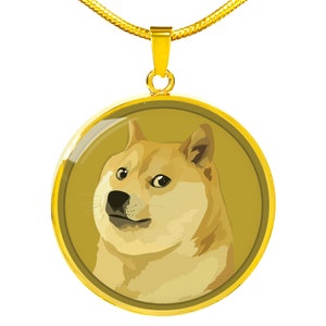 Dogecoin &quot;Silent Shibe&quot; Necklace: Stainless Steel or 18k Gold Crypto Coin