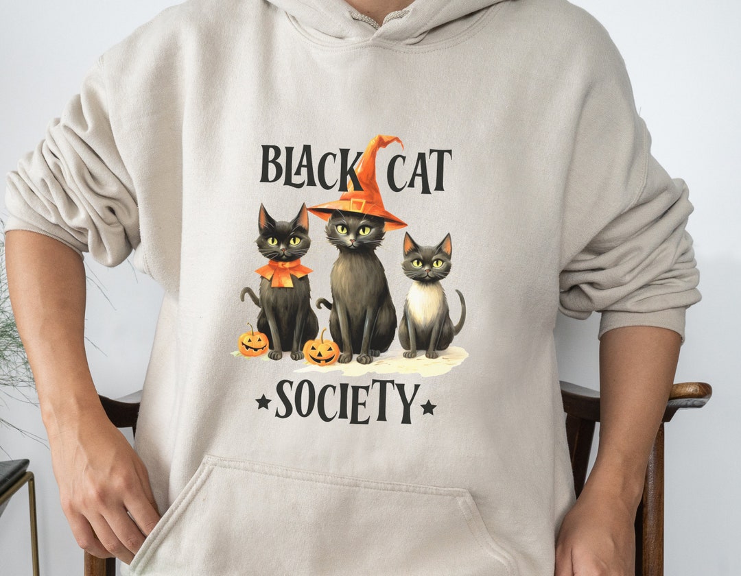Black Cat Society Halloween Hoodie Black Cat Halloween Etsy