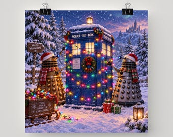 Daleks Decorate The TARDIS Poster Doctor Who Wall Art Humorous Holiday Home Decor Whovian Gift
