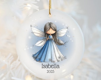 Personalized Name Christmas Ornament, Custom Whimsical Angel Holiday Decoration, Keepsake Gift For Child
