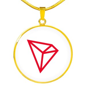 Tron TRX Cryptocurrency Necklace: Stainless Steel or 18k Gold Pendant