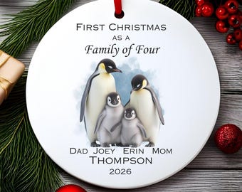 First Christmas As A Family Of Four Ornament Personalized Names Holiday Decoration Custom Keepsake