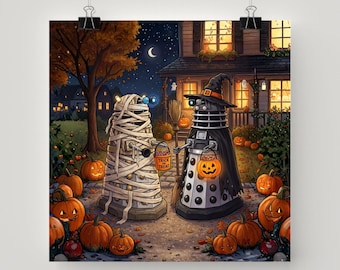 Doctor Who Halloween Poster Daleks In Costume Wall Art Humorous Home Decor Whovian Gift