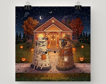 Doctor Who Halloween Poster Daleks In Costume Wall Art Humorous Home Decor Whovian Gift