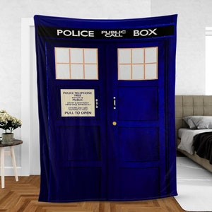 Doctor Who Tardis Sherpa Fleece Blanket, Gift for Every Doctor Who Fan, Tardis Police Box Blanket, Whovian Home Decor