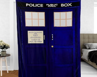 Doctor Who Tardis Sherpa Fleece Blanket, Gift for Every Doctor Who Fan, Tardis Police Box Blanket, Whovian Home Decor