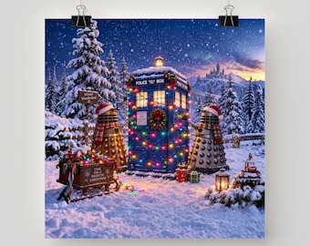 Daleks Decorate The TARDIS Poster Doctor Who Wall Art Humorous Holiday Home Decor Whovian Gift