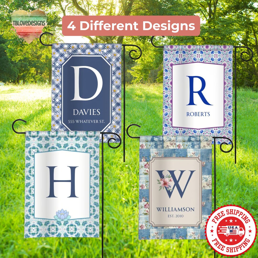 Personalized Monogram Garden Flag, Custom Name Initial Yard Flag ...