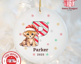 Personalized Name Christmas Ornament, Custom Letter Monogram Baby Jaguar Decoration 2026, Ceramic Keepsake Gift