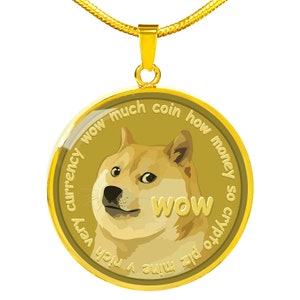Dogecoin "Chatty Shibe" Cryptocurrency Necklace, Doge Logo Stainless Steel or 18k Gold Crypto Necklace, Great Gift for Crypto Professionals