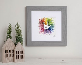 I Love You (Matted Watercolor Print - 5x5 Print in 8x8 Signed Mat)