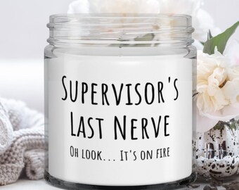 gift ideas for dissertation supervisor Funny Supervisors Last Nerve Candle Gift For Supervisor Birthday, White Printed Label On Pink Candle