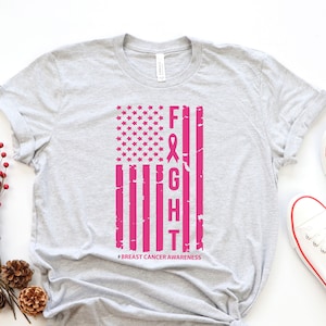 Cancer USA Flag Shirt, Cancer Fighter Shirt, Cancer Fighting Shirt, Cancer Awareness Shirt, Pink Ribbon Shirt, Motivational Shirt