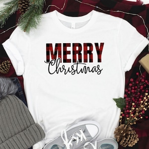 Merry Christmas Buffalo Plaid T-shirt, Family Merry Christmas Tshirt, Christmas T-shirt, Trendy Christmas T-shirt, Christmas Day Gift