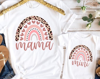 Hearts Mama Shirt, Hearts Mini Shirt, Mama Mini Matching Shirt, Mama&#39;s Girl Shirt, Mama Mini Heart Rainbow Shirt, Mama Shirt, Mini Shirt