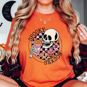 Spooky Season Skeleton Shirt, Skeleton Coffee Shirt, Funny Skeleton Sweatshirt, Vintage Halloween Sweatshirt, Coffee Lovers Gift, Fall Shirt