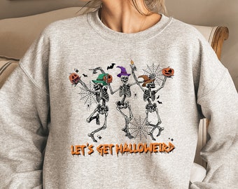 Halloween Dancing Skeleton Sweatshirt, Pumpkin Skeleton Graphic Tee, Halloween Gifts, Fall Halloween Sweatshirt, Halloween Skeleton Shirt