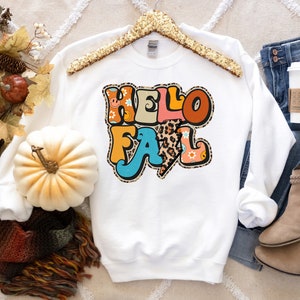 Hello Fall Leopard Shirt, Cute Fall Shirt, Fall Shirts, Fall T-Shirt, Happy Fall Shirts, Autumn Shirt, Thanksgiving Shirt, November Shirt