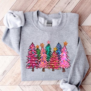 Pink Tree Christmas Sweater, Christmas Sweater, Christmas Crewneck, Christmas Tree Sweatshirt, Holiday Sweaters for Women, Winter Sweatshirt