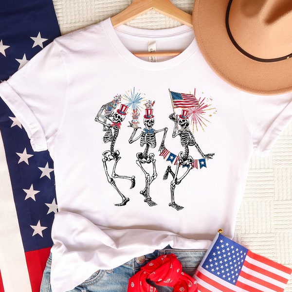 4th of July Skellies, 4th of July Shirts, Dancing Skeleton Shirt, American Flag Shirt,4th of July, Stars and Stripes Shirt, Red White Blue