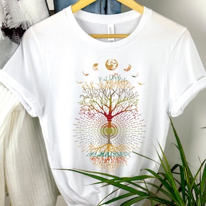 Yoga Shirt, Yoga Tree Shirt, Moon Forest Shirt, Moon Forest, Tree of Life Shirt, Phases Of The Moon Tree Of Life Shirt, Namaste Shirt afbeelding 1