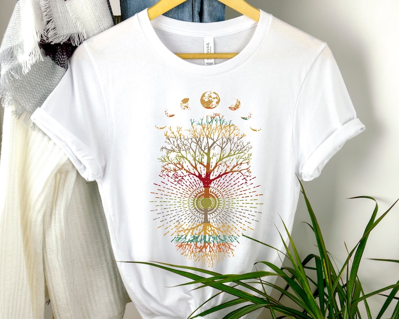 Yoga Shirt, Yoga Tree Shirt, Moon Forest Shirt, Moon Forest, Tree of Life Shirt, Phases Of The Moon Tree Of Life Shirt, Namaste Shirt afbeelding 1