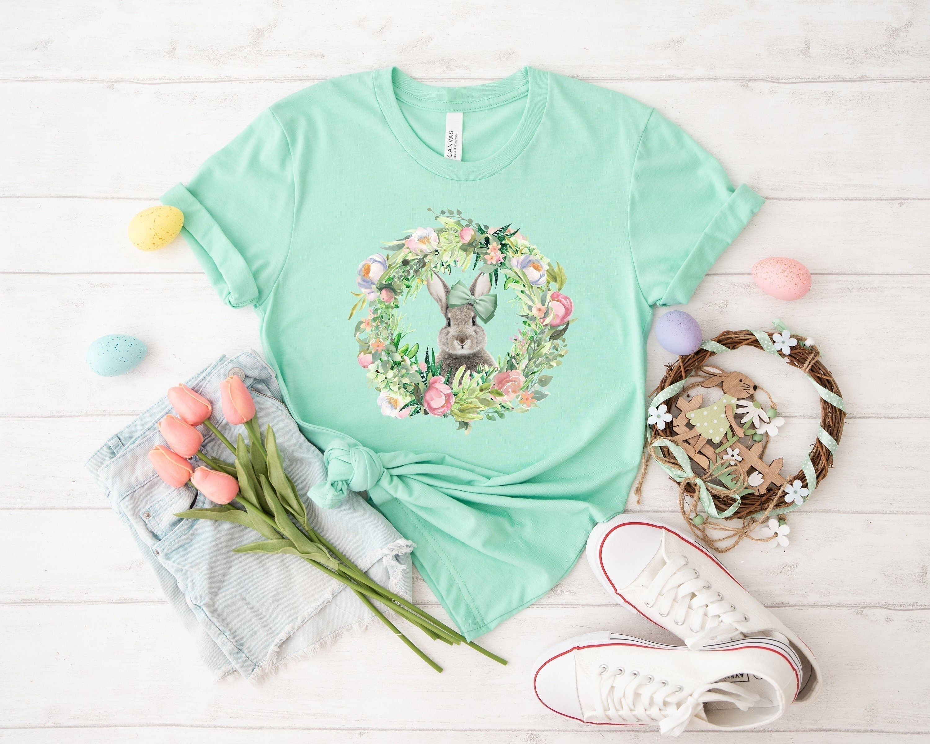 Discover Easter Shirt For Women, Easter Bunny Shirt, Flower Easter Shirt