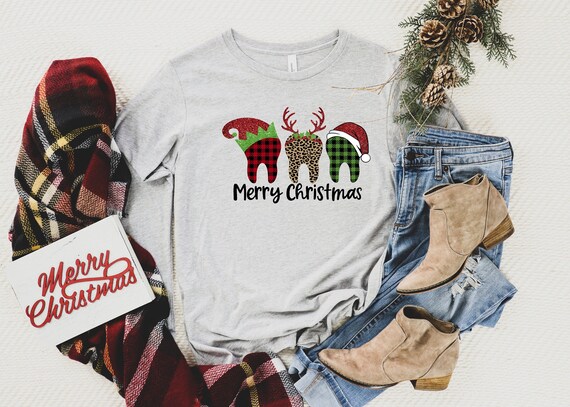 3 Three Teeth Merry Christmas Leopard Buffalo Plaid Pattern T-Shirt 3 Three Teeth Merry Christmas Leopard Buffalo Plaid Pattern T-Shirt
