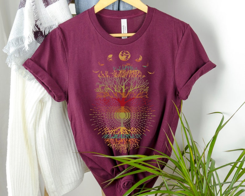 Yoga Shirt, Yoga Tree Shirt, Moon Forest Shirt, Moon Forest, Tree of Life Shirt, Phases Of The Moon Tree Of Life Shirt, Namaste Shirt afbeelding 2