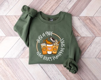 Damen Herbst Sweatshirt 'Just A Girl Who Loves Fall' Mit Ahornblatt & Kaffee Design