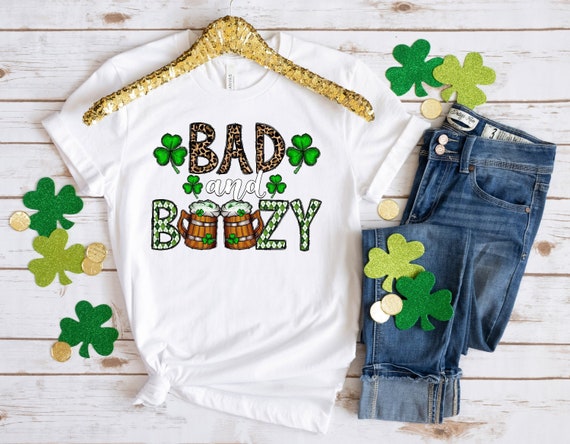 Leopard Shamrock Bad And Boozy Funny St Patrick Day Drinking T-Shirt Leopard Shamrock Bad And Boozy Funny St Patrick Day Drinking T-Shirt