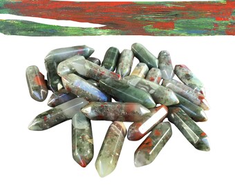 AFRICAN BLOODSTONE Small Double Terminated Crystals - Grid Crystals - Healing Crystals - Tiny Carved Gemstones - Orgonite Crystals