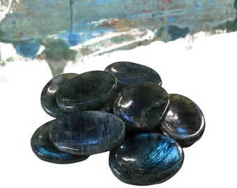 BLACK LABRADORITE Worry Stone, Calming Stone, Anxiety Stone, Thumb Stone, Fidget Stone, Pocket Stone, Meditation Crystal