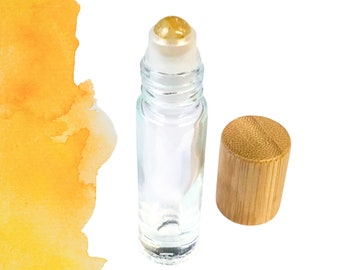 CITRINE Gemstone Rollerball with Clear Glass 10ml or 5ml Bottle - Choice of Bamboo, Metal or Plastic Cap